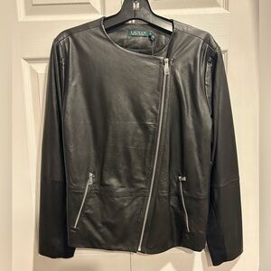 Lauren by Ralph Lauren Black Lamb Leather Zippered Jacket Size 2X